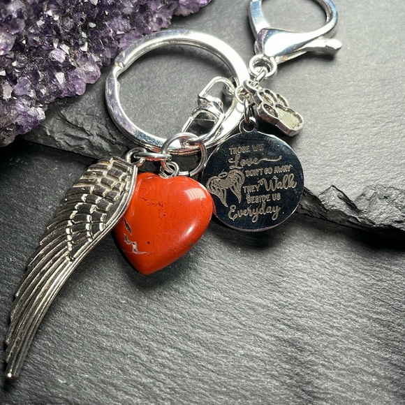 Memorial Red River Jasper Heart and Keychain With Memorial Poem Charm - Picture 7 of 12